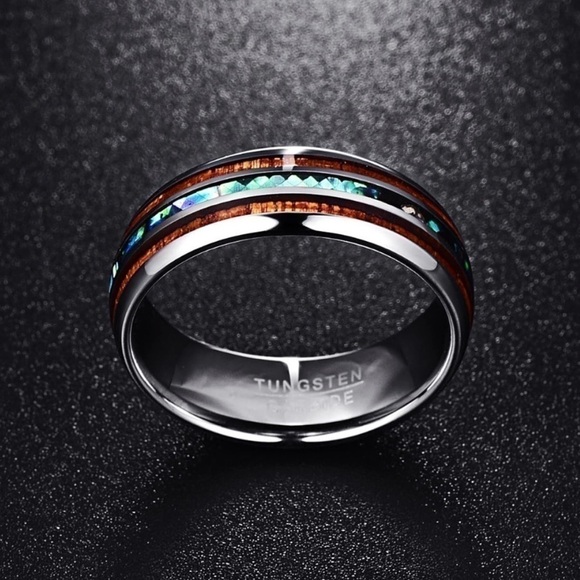 𝅺KOA Wood/Abalone Shell Tungsten Carbide Ring. - Picture 2 of 8